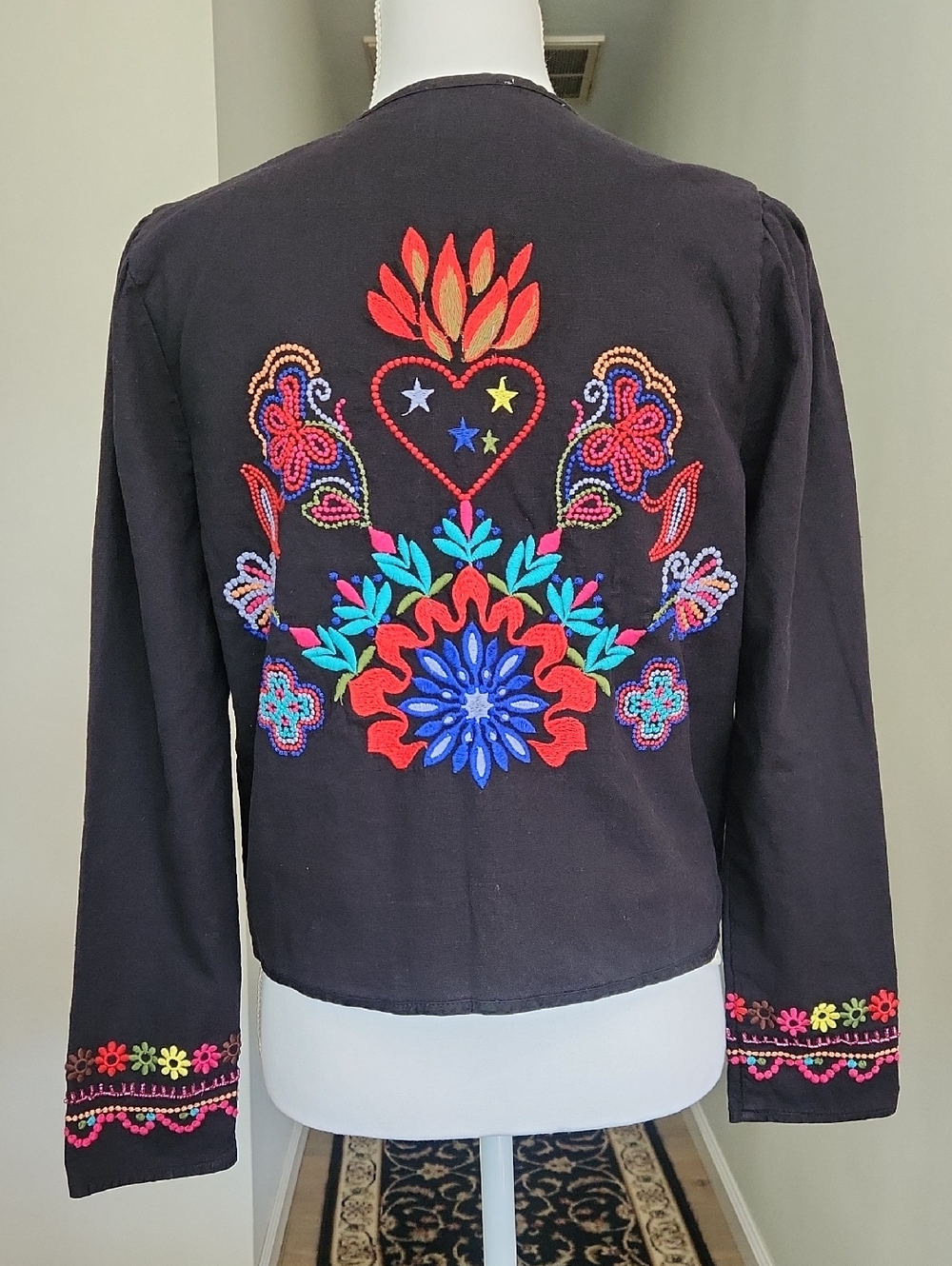 Johnny Was Top Carmina Bolero Embroidered Butterfly Jacket Black Linen Blend S